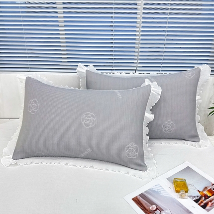 芯宜佳 2025年新款冰豆豆花边单人枕套 山茶花-灰