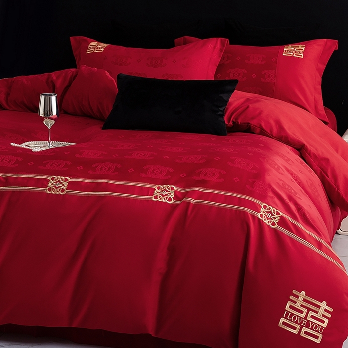 91家纺网 家纺一手货源 找家纺 卓缦家纺 2025新款提花刺绣婚庆四件套 永恒