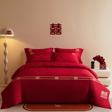 91家纺网 家纺一手货源 找家纺 卓缦家纺 2025新款提花刺绣婚庆四件套 永恒