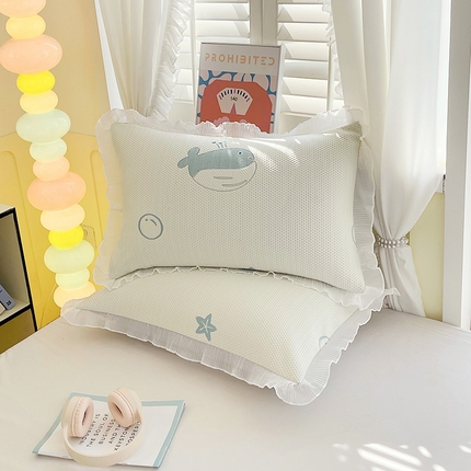 芯宜佳 2025年新款冰豆豆花边单人枕套 小鲸鱼-蓝