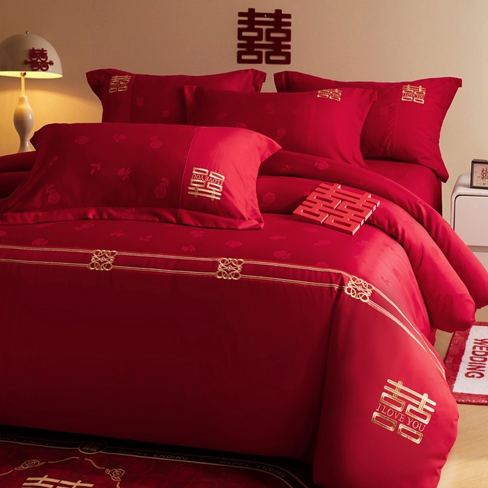 91家纺网 家纺一手货源 找家纺 卓缦家纺 2025新款提花刺绣婚庆四件套 热情玫瑰