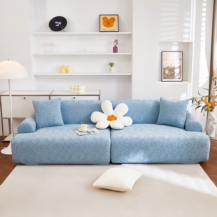 丝绮鹿 2025新款雕花绒沙发套年华（直排松紧款） 淡蓝
