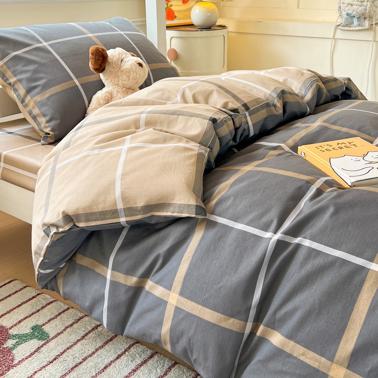 91家纺网 家纺一手货源 找家纺 西引力 2025新款全棉印花学生宿舍三件套四件套 格调人生