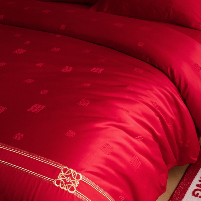 91家纺网 家纺一手货源 找家纺 卓缦家纺 2025新款提花刺绣婚庆四件套 喜悦