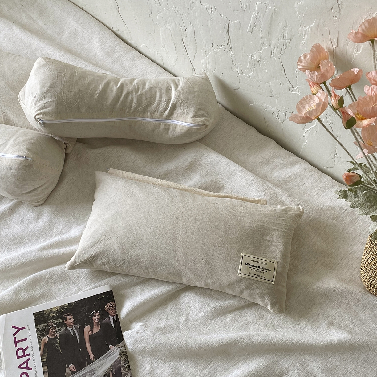 91家纺网 家纺一手货源 找家纺 番茄+ 2025新款三角牵引组合枕棉麻荞麦枕 白色