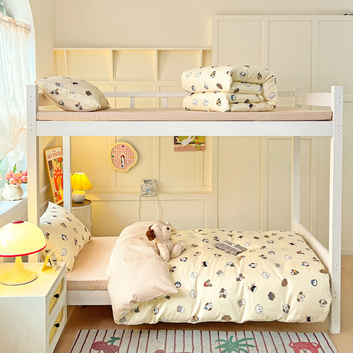 91家纺网 家纺一手货源 找家纺 西引力 2025新款全棉印花学生宿舍三件套四件套 富贵狗