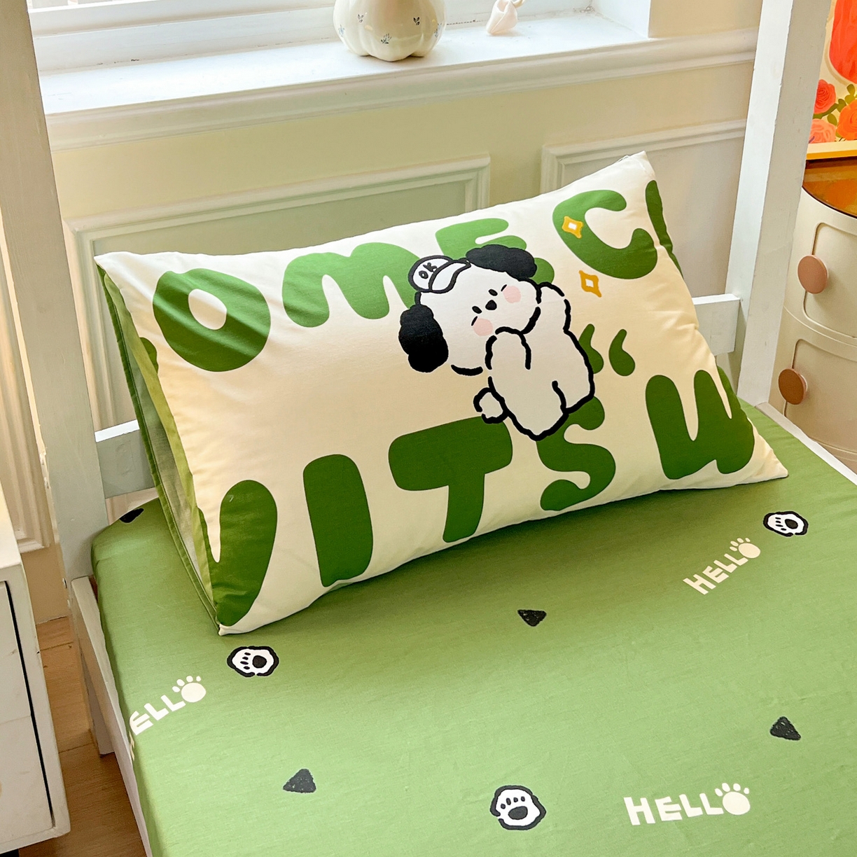 91家纺网 家纺一手货源 找家纺 西引力 2025新款全棉印花学生宿舍三件套四件套 皮皮狗