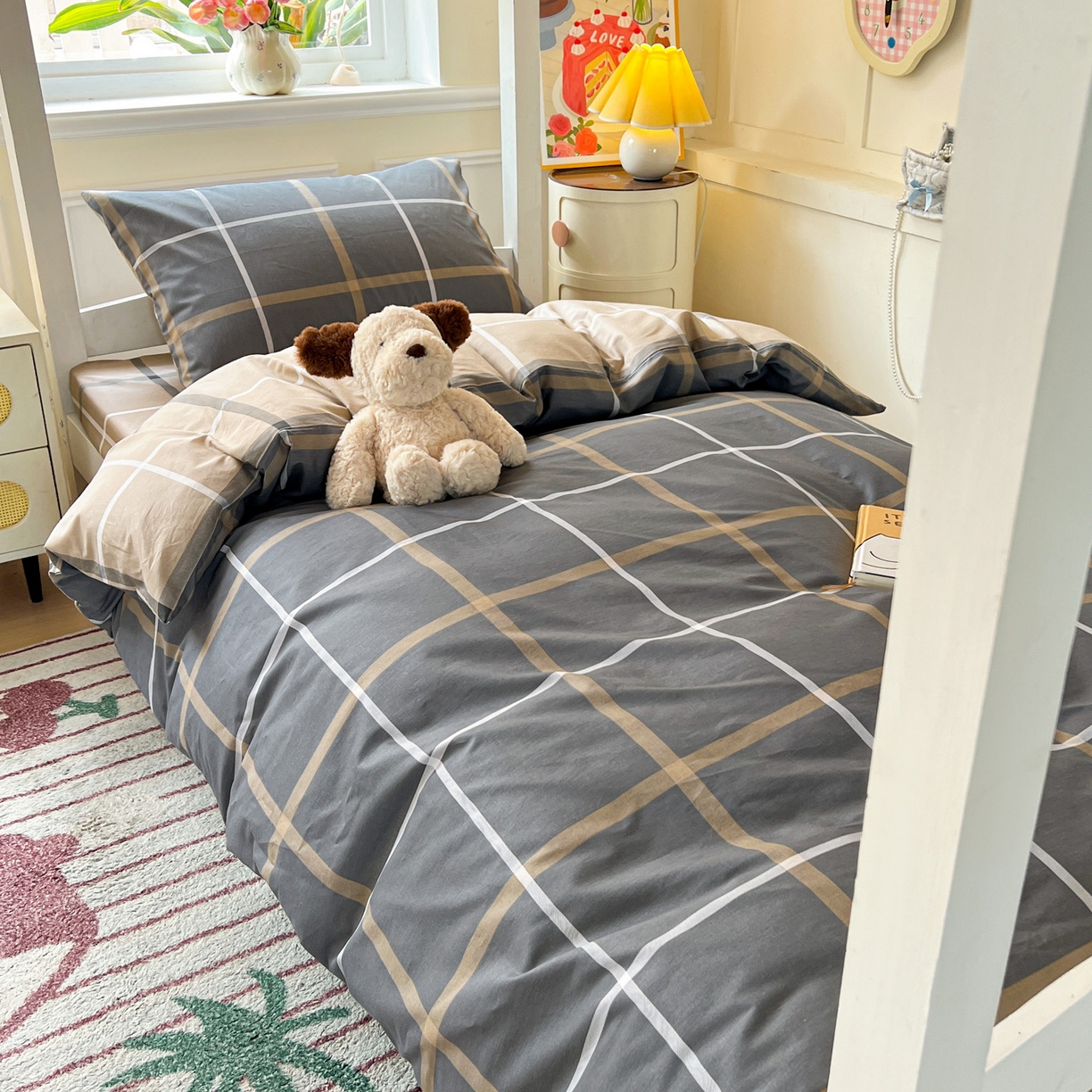 91家纺网 家纺一手货源 找家纺 西引力 2025新款全棉印花学生宿舍三件套四件套 格调人生