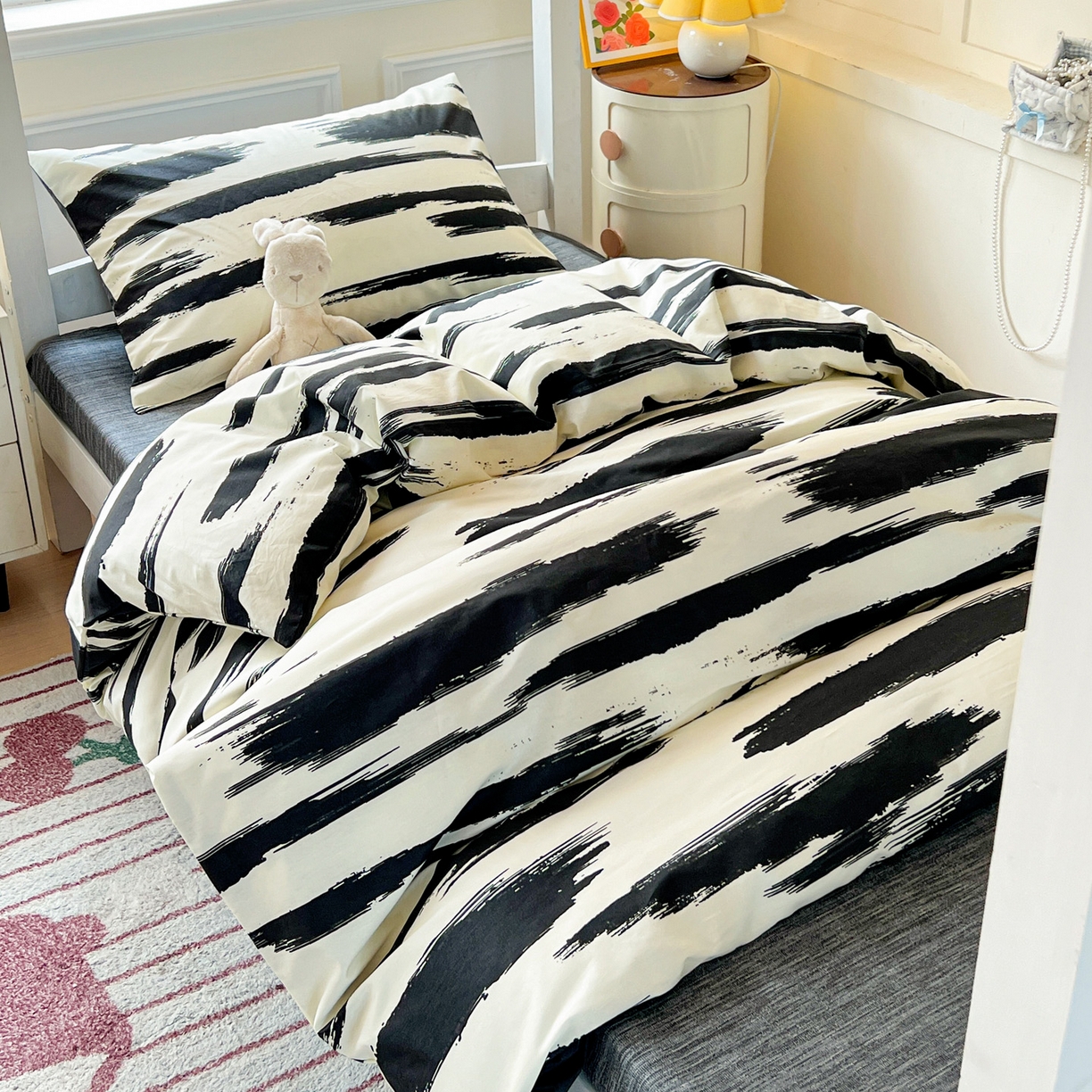 91家纺网 家纺一手货源 找家纺 西引力 2025新款全棉印花学生宿舍三件套四件套 云端