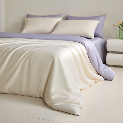 凯洛奇2025夏季纯色冰丝四件套水洗真丝四件套 奶昔白+芋泥紫