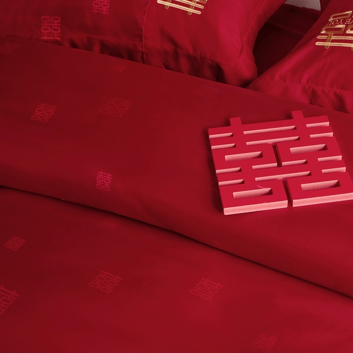 91家纺网 家纺一手货源 找家纺 卓缦家纺 2025新款提花刺绣婚庆四件套 喜悦