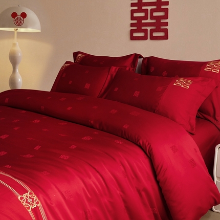 卓缦家纺 2025新款提花刺绣婚庆四件套 喜悦