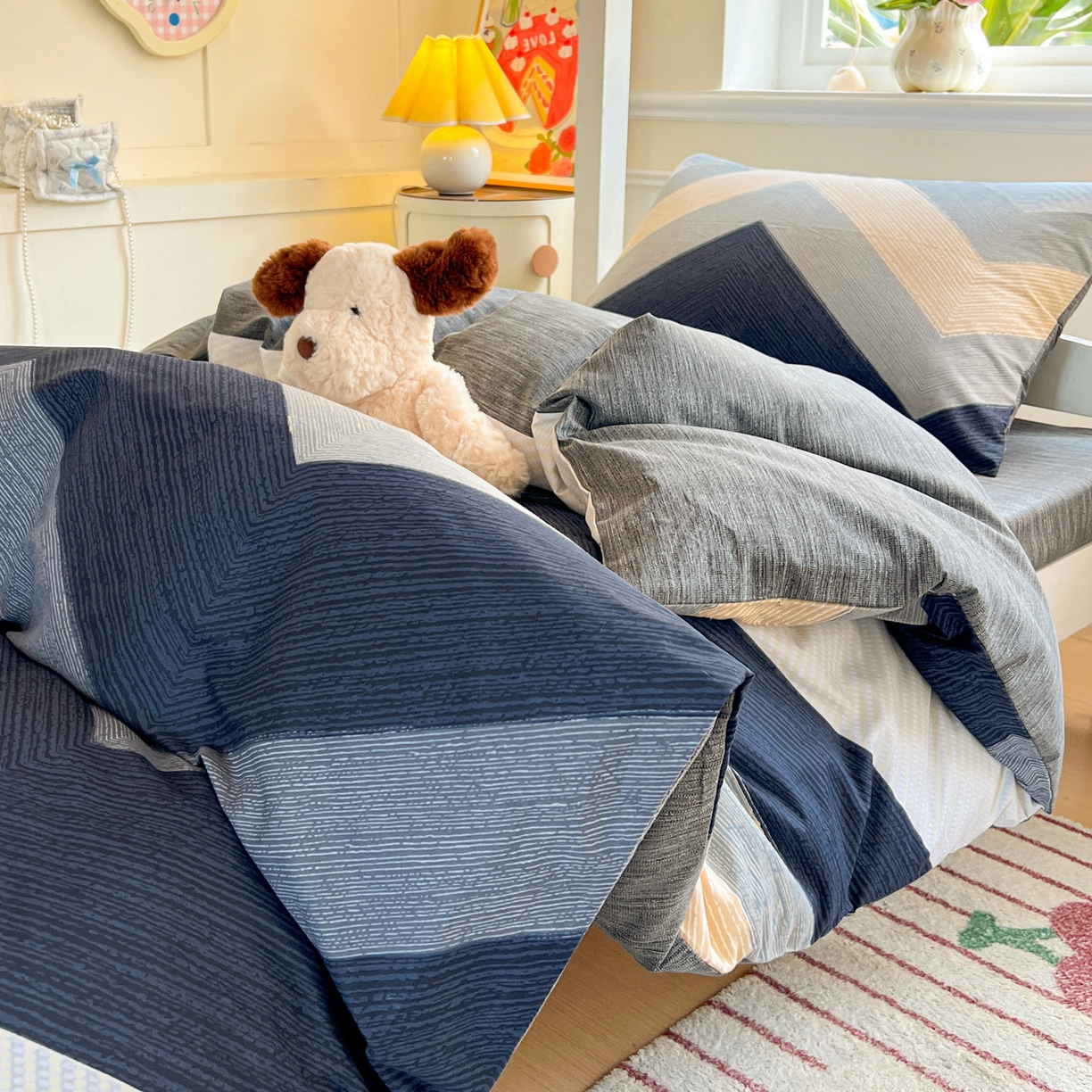 91家纺网 家纺一手货源 找家纺 西引力 2025新款全棉印花学生宿舍三件套四件套 文森特