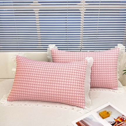 芯宜佳 2025年新款冰豆豆花边单人枕套 小菱形-粉