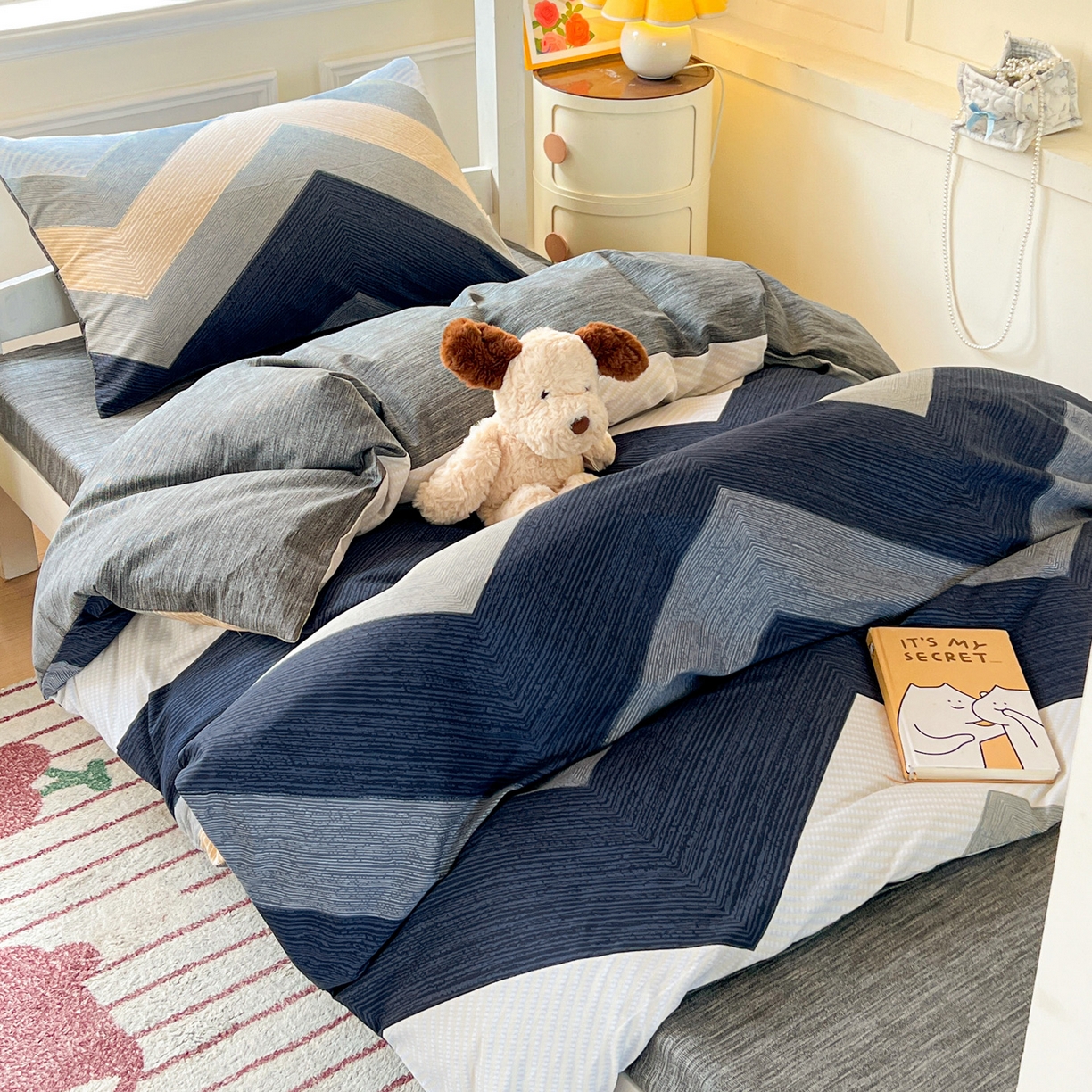 91家纺网 家纺一手货源 找家纺 西引力 2025新款全棉印花学生宿舍三件套四件套 文森特