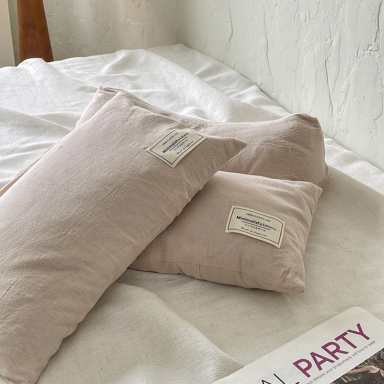 91家纺网 家纺一手货源 找家纺 番茄+ 2025新款三角牵引组合枕棉麻荞麦枕 粉色