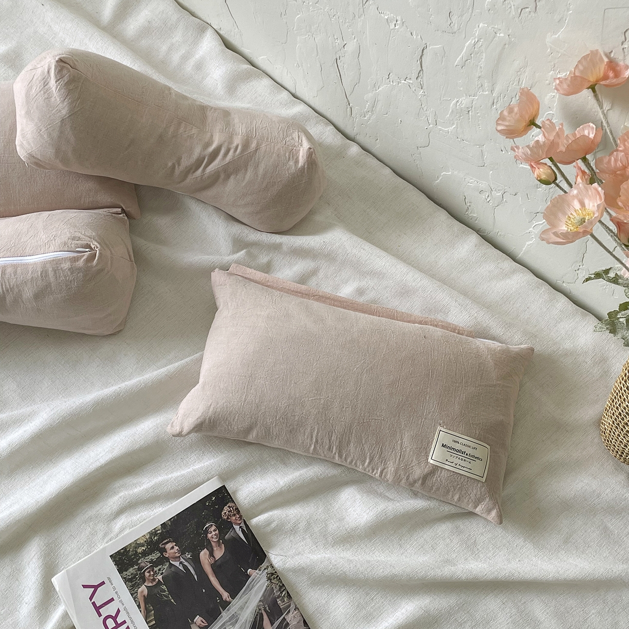 91家纺网 家纺一手货源 找家纺 番茄+ 2025新款三角牵引组合枕棉麻荞麦枕 粉色