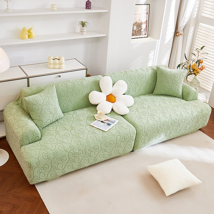91家纺网 家纺一手货源 找家纺 丝绮鹿 2025新款雕花绒沙发套年华（直排松紧款） 草绿