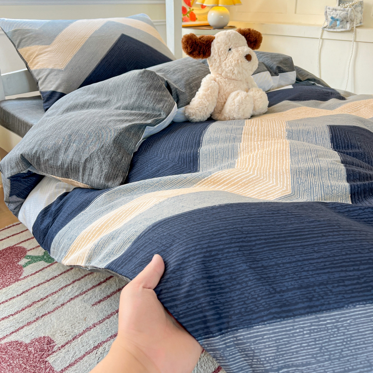 91家纺网 家纺一手货源 找家纺 西引力 2025新款全棉印花学生宿舍三件套四件套 文森特