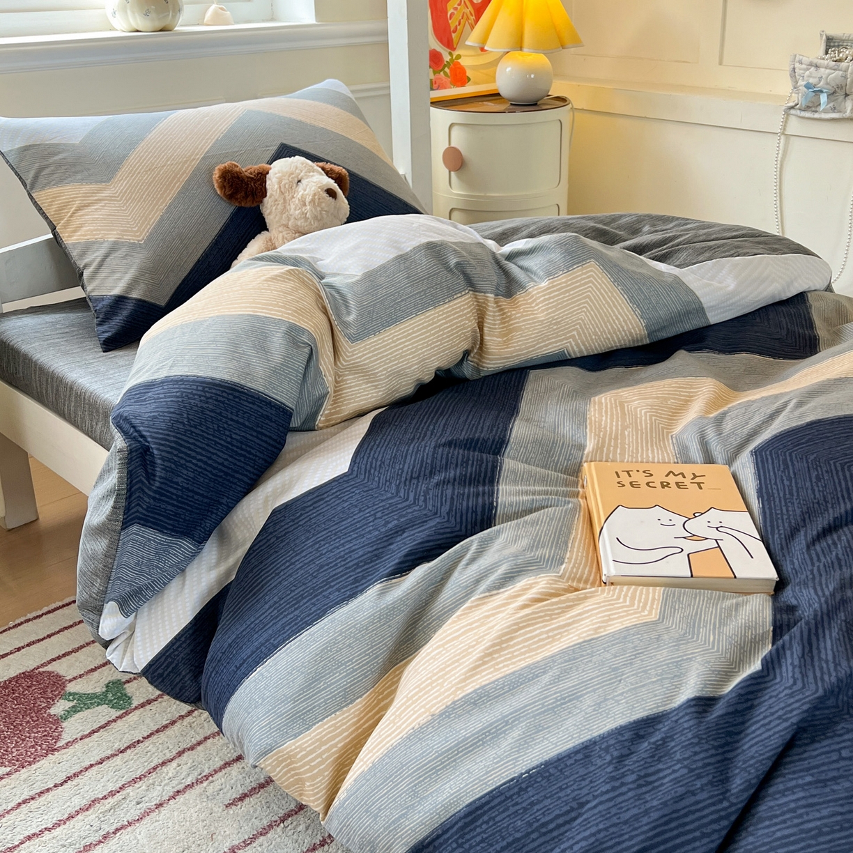 91家纺网 家纺一手货源 找家纺 西引力 2025新款全棉印花学生宿舍三件套四件套 文森特