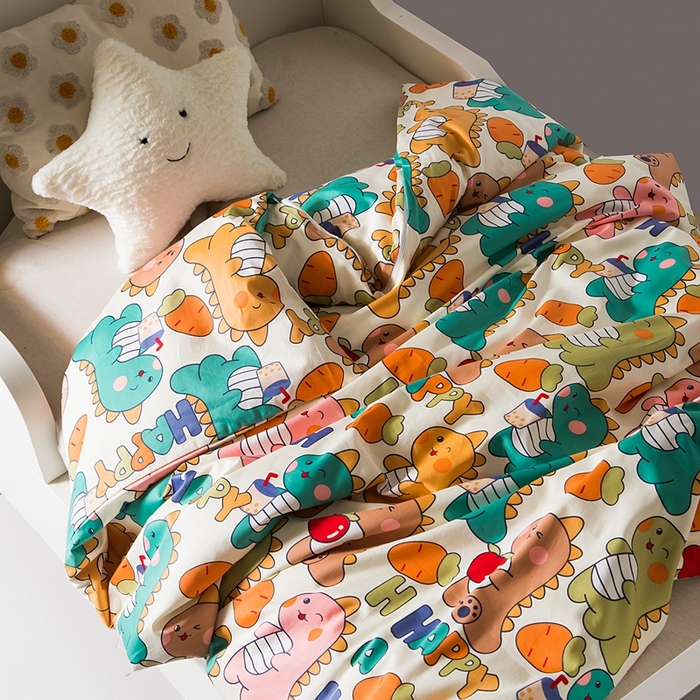 91家纺网 家纺一手货源 找家纺 鑫田家纺 婴幼儿蚕丝被100%桑蚕丝长丝全棉卡通幼儿园被芯夏被春秋被冬被  吃货小恐龙