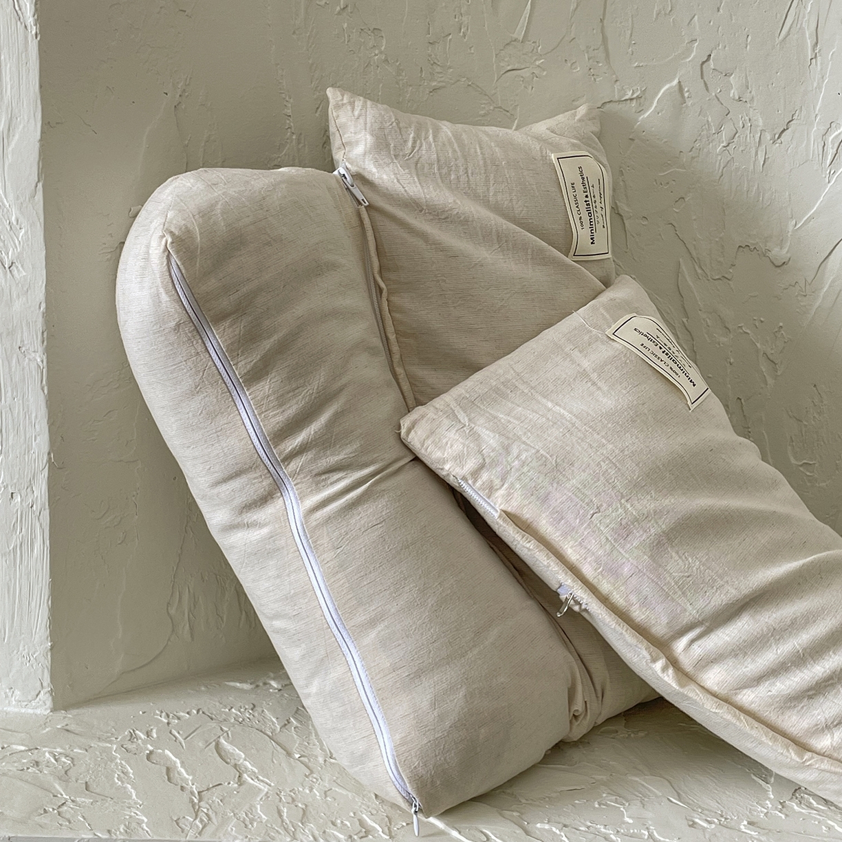 91家纺网 家纺一手货源 找家纺 番茄+ 2025新款三角牵引组合枕棉麻荞麦枕 白色