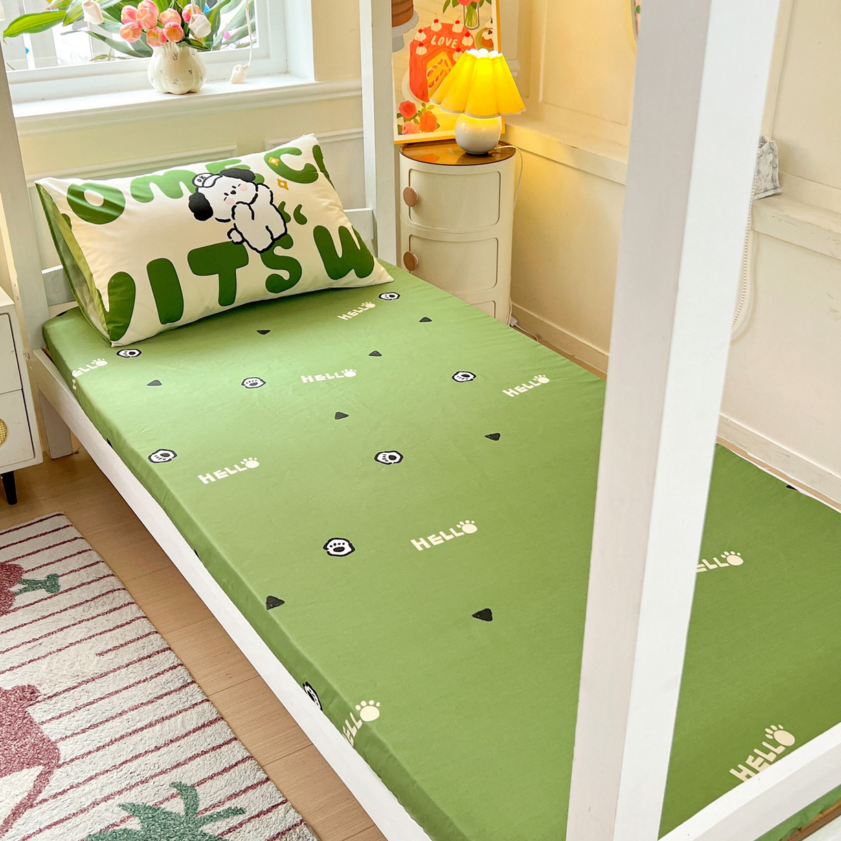 91家纺网 家纺一手货源 找家纺 西引力 2025新款全棉印花学生宿舍三件套四件套 皮皮狗