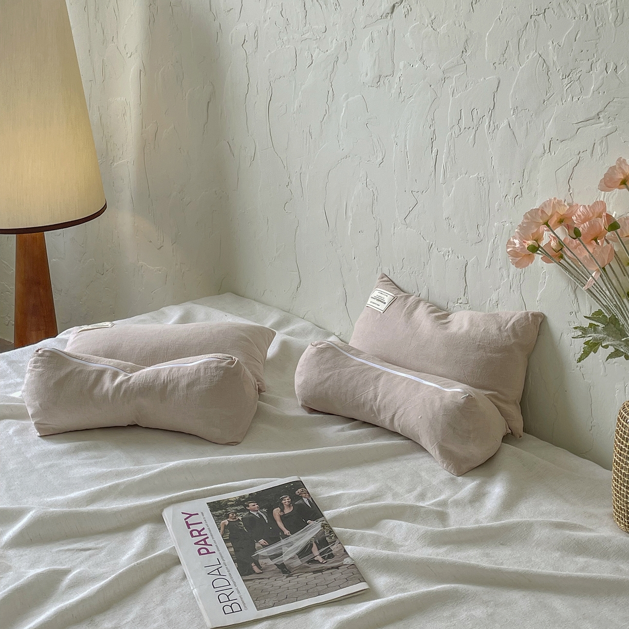 91家纺网 家纺一手货源 找家纺 番茄+ 2025新款三角牵引组合枕棉麻荞麦枕 粉色