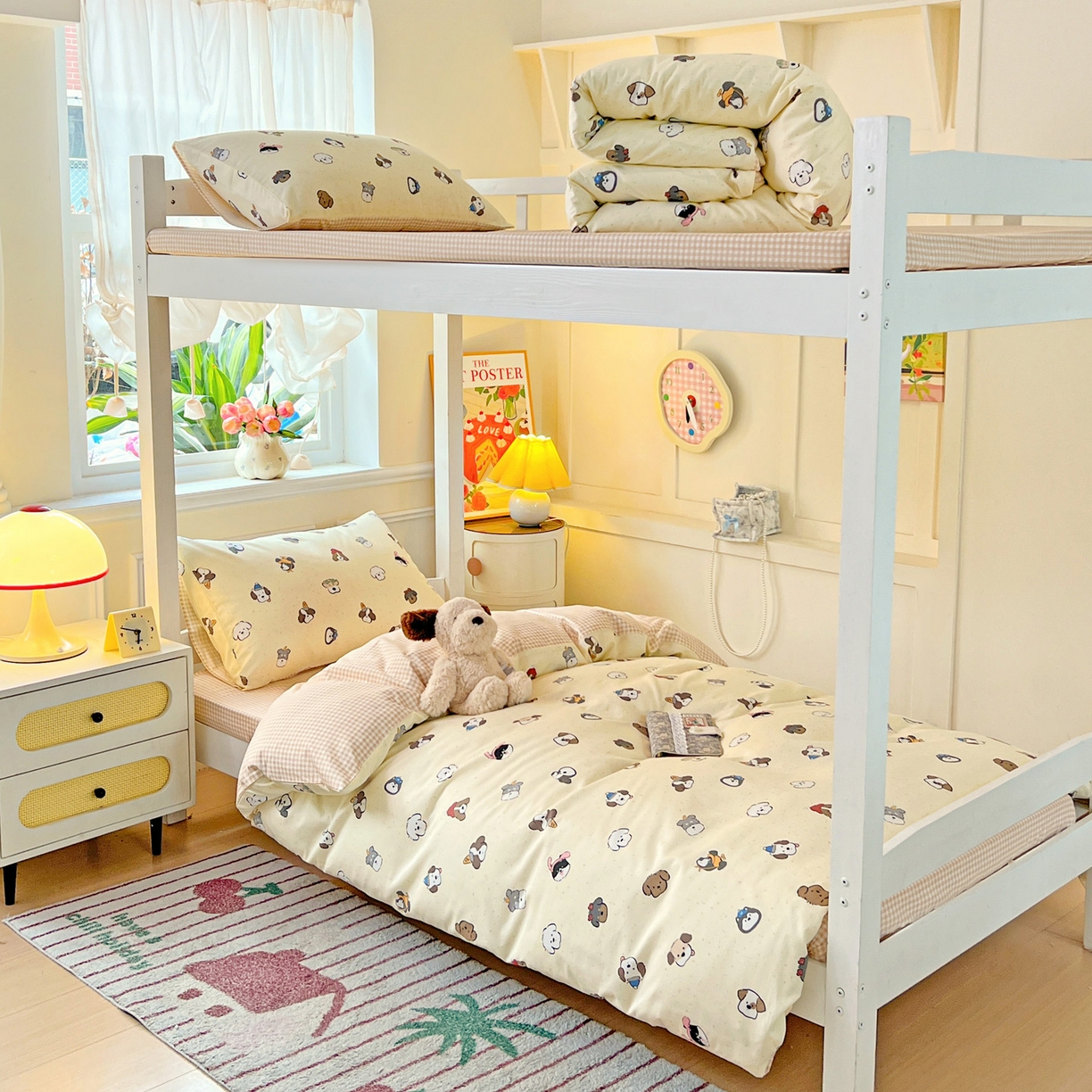 91家纺网 家纺一手货源 找家纺 西引力 2025新款全棉印花学生宿舍三件套四件套 富贵狗