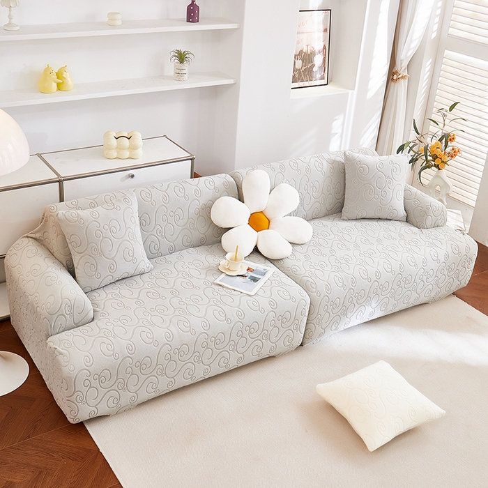 91家纺网 家纺一手货源 找家纺 丝绮鹿 2025新款雕花绒沙发套年华（直排松紧款） 浅灰