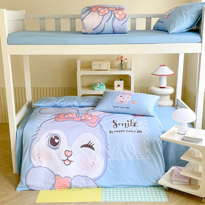 91家纺网 家纺一手货源 找家纺 新方向 2025新款全棉长绒棉纯棉数码印花卡通三件套四件套-甜美兔 甜美兔-蓝