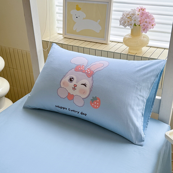 91家纺网 家纺一手货源 找家纺 新方向 2025新款全棉长绒棉纯棉数码印花卡通三件套四件套-甜美兔 甜美兔-蓝