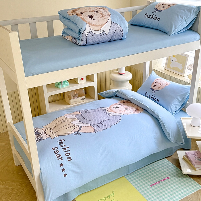 新方向 2025新款全棉长绒棉纯棉数码印花卡通三件套四件套-小熊比尔 小熊比尔-蓝