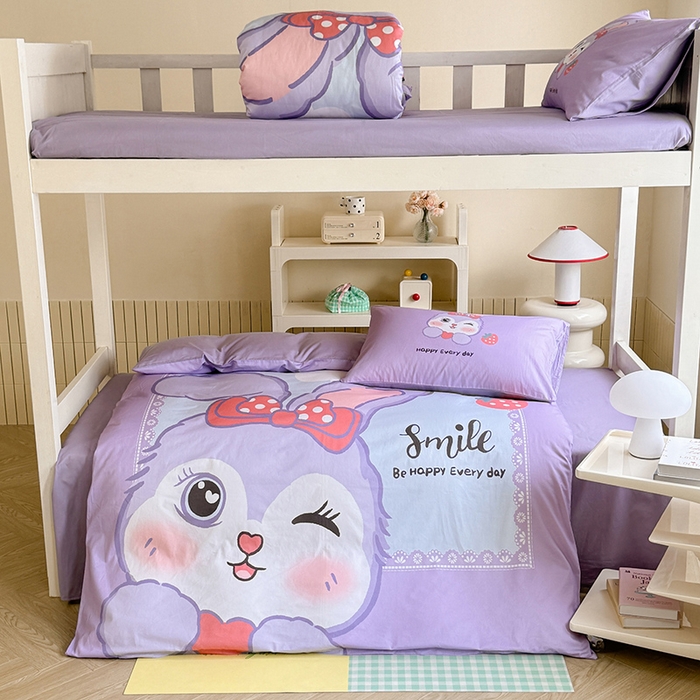 91家纺网 家纺一手货源 找家纺 新方向 2025新款全棉长绒棉纯棉数码印花卡通三件套四件套-甜美兔 甜美兔-紫