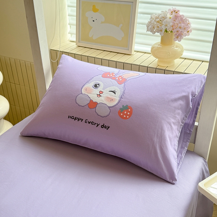 91家纺网 家纺一手货源 找家纺 新方向 2025新款全棉长绒棉纯棉数码印花卡通三件套四件套-甜美兔 甜美兔-紫