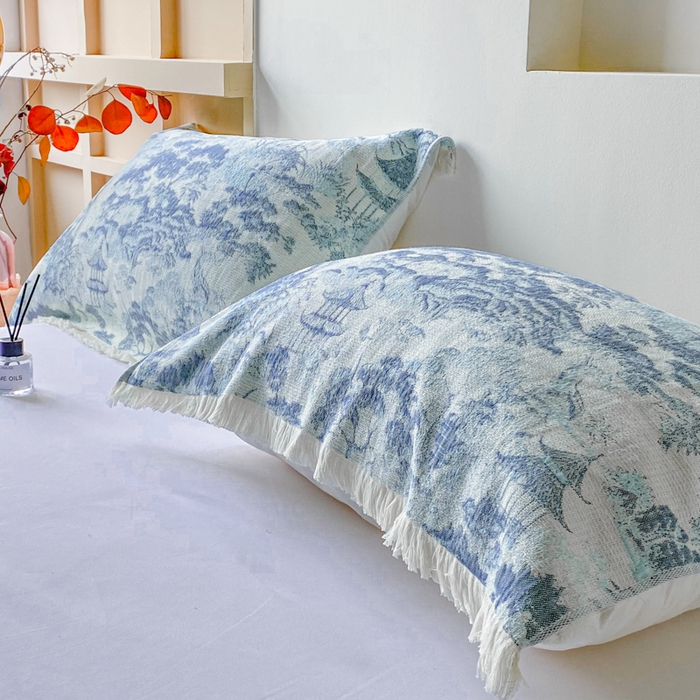 91家纺网 家纺一手货源 找家纺 美宜家 2025新款全棉流苏枕巾高档棉软隔脏防头油枕巾 江南 52*75cm/对