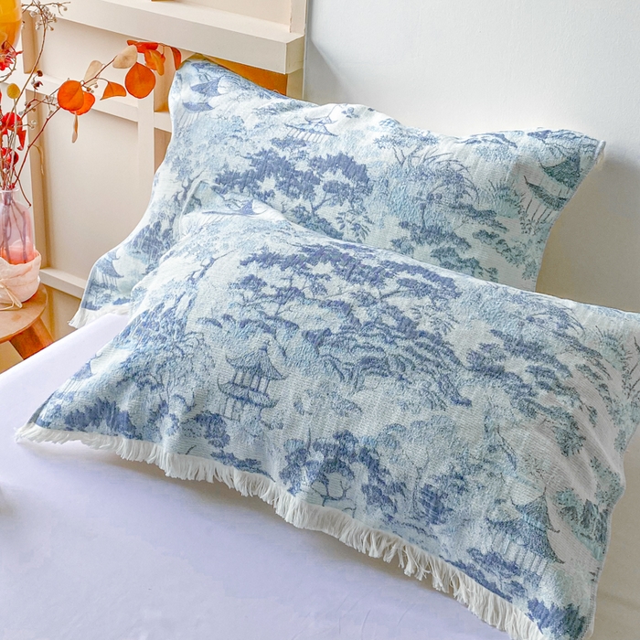 91家纺网 家纺一手货源 找家纺 美宜家 2025新款全棉流苏枕巾高档棉软隔脏防头油枕巾 江南 52*75cm/对