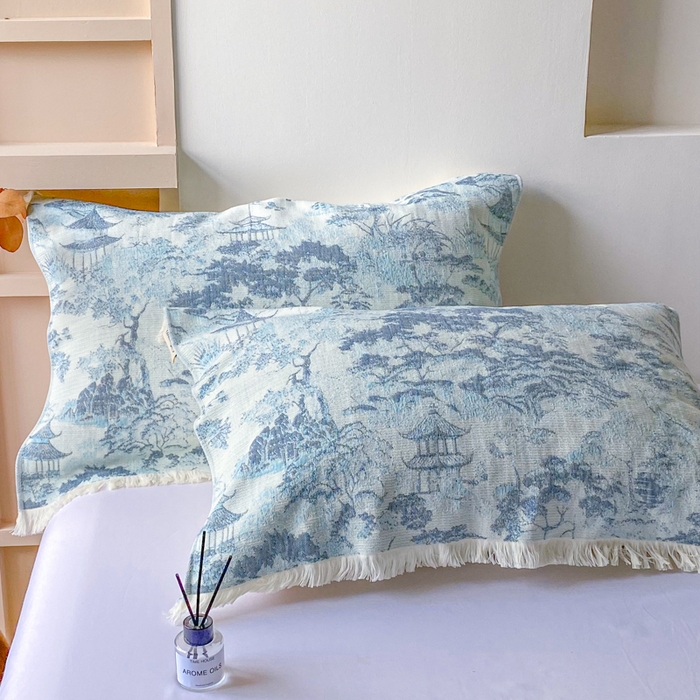 91家纺网 家纺一手货源 找家纺 美宜家 2025新款全棉流苏枕巾高档棉软隔脏防头油枕巾 江南 52*75cm/对