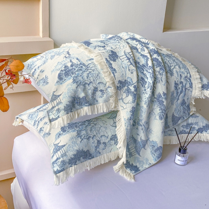 91家纺网 家纺一手货源 找家纺 美宜家 2025新款全棉流苏枕巾高档棉软隔脏防头油枕巾 江南 52*75cm/对