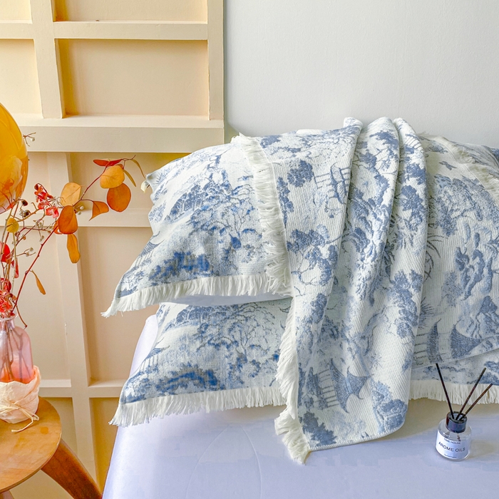 91家纺网 家纺一手货源 找家纺 美宜家 2025新款全棉流苏枕巾高档棉软隔脏防头油枕巾 江南 52*75cm/对