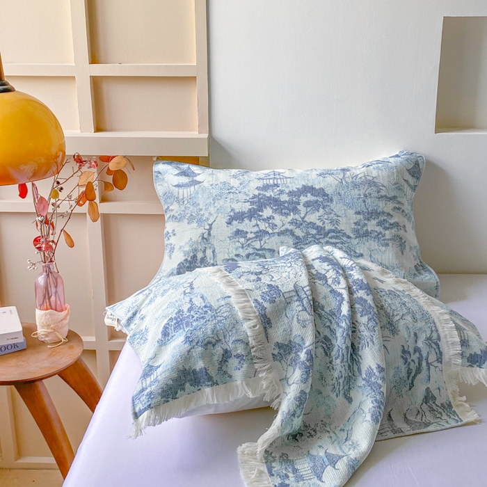 91家纺网 家纺一手货源 找家纺 美宜家 2025新款全棉流苏枕巾高档棉软隔脏防头油枕巾 江南 52*75cm/对