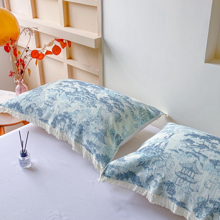 91家纺网 家纺一手货源 找家纺 美宜家 2025新款全棉流苏枕巾高档棉软隔脏防头油枕巾 江南 52*75cm/对