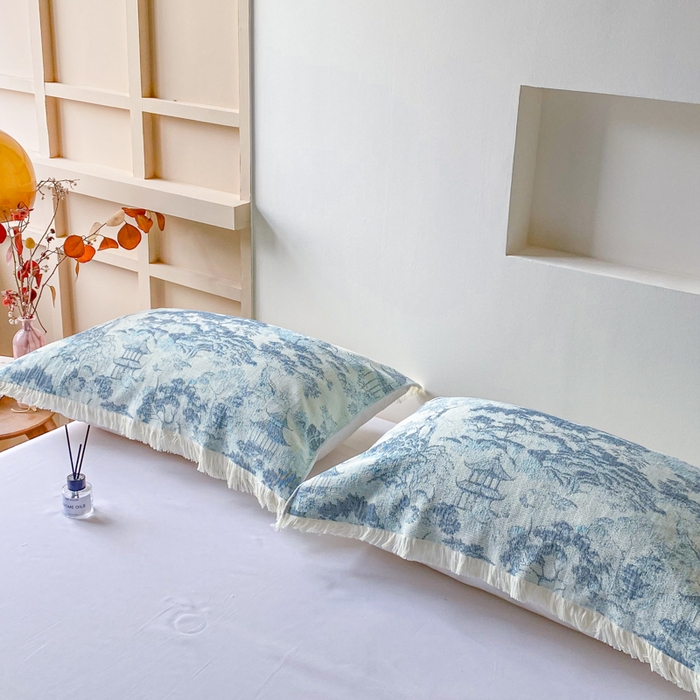 91家纺网 家纺一手货源 找家纺 美宜家 2025新款全棉流苏枕巾高档棉软隔脏防头油枕巾 江南 52*75cm/对