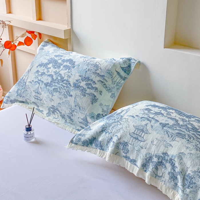 91家纺网 家纺一手货源 找家纺 美宜家 2025新款全棉流苏枕巾高档棉软隔脏防头油枕巾 江南 52*75cm/对