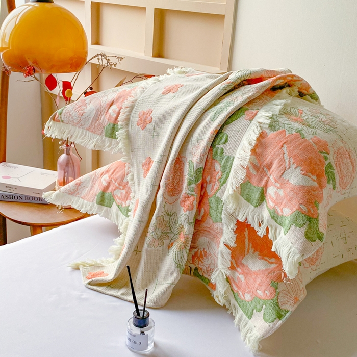 91家纺网 家纺一手货源 找家纺 美宜家 2025新款全棉流苏枕巾高档棉软隔脏防头油枕巾 繁华 52*75cm/对