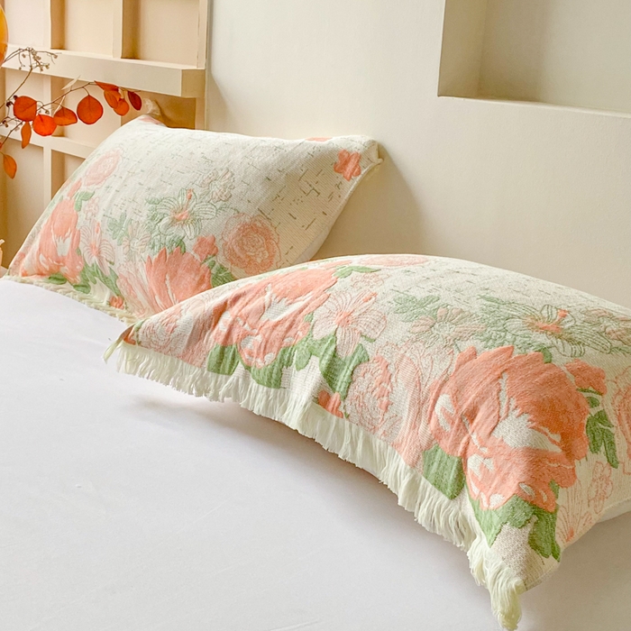 91家纺网 家纺一手货源 找家纺 美宜家 2025新款全棉流苏枕巾高档棉软隔脏防头油枕巾 繁华 52*75cm/对