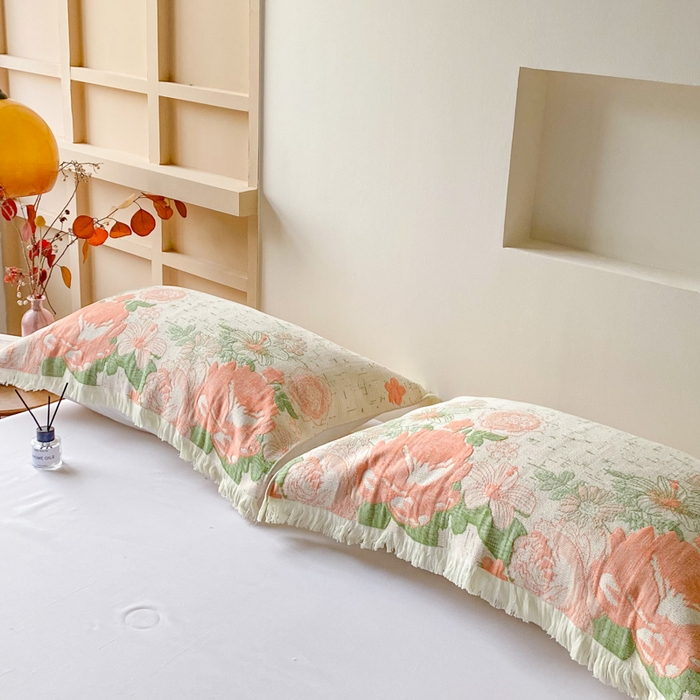 91家纺网 家纺一手货源 找家纺 美宜家 2025新款全棉流苏枕巾高档棉软隔脏防头油枕巾 繁华 52*75cm/对