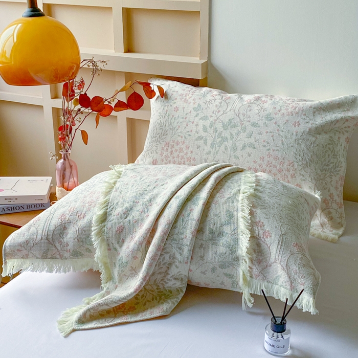 91家纺网 家纺一手货源 找家纺 美宜家 2025新款全棉流苏枕巾高档棉软隔脏防头油枕巾 花意浓52*75cm/对