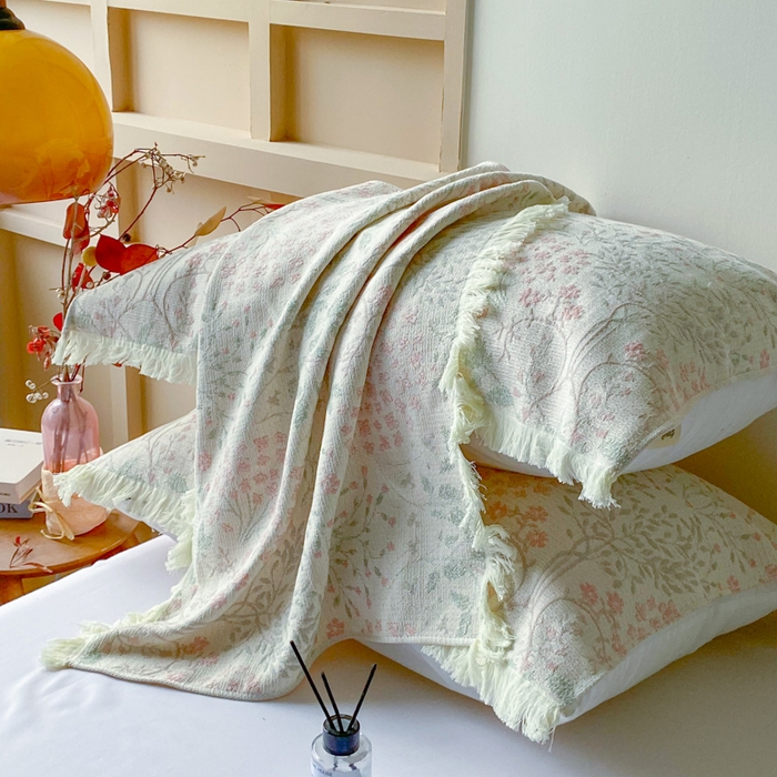 91家纺网 家纺一手货源 找家纺 美宜家 2025新款全棉流苏枕巾高档棉软隔脏防头油枕巾 花意浓52*75cm/对