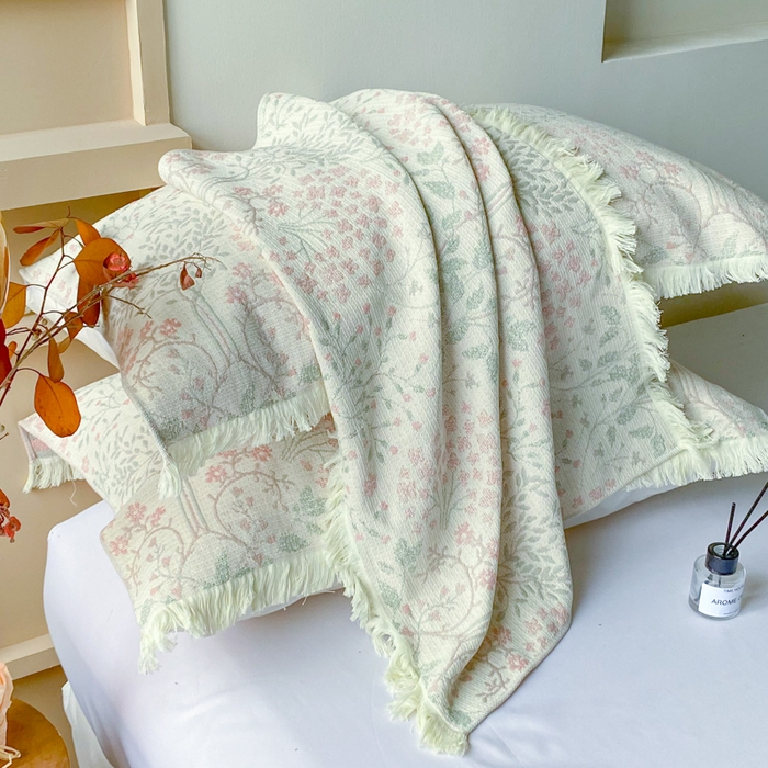 91家纺网 家纺一手货源 找家纺 美宜家 2025新款全棉流苏枕巾高档棉软隔脏防头油枕巾 花意浓52*75cm/对